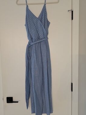 Sienna Sky Blue & White Striped Sleeveless Wrap Maxi Dress